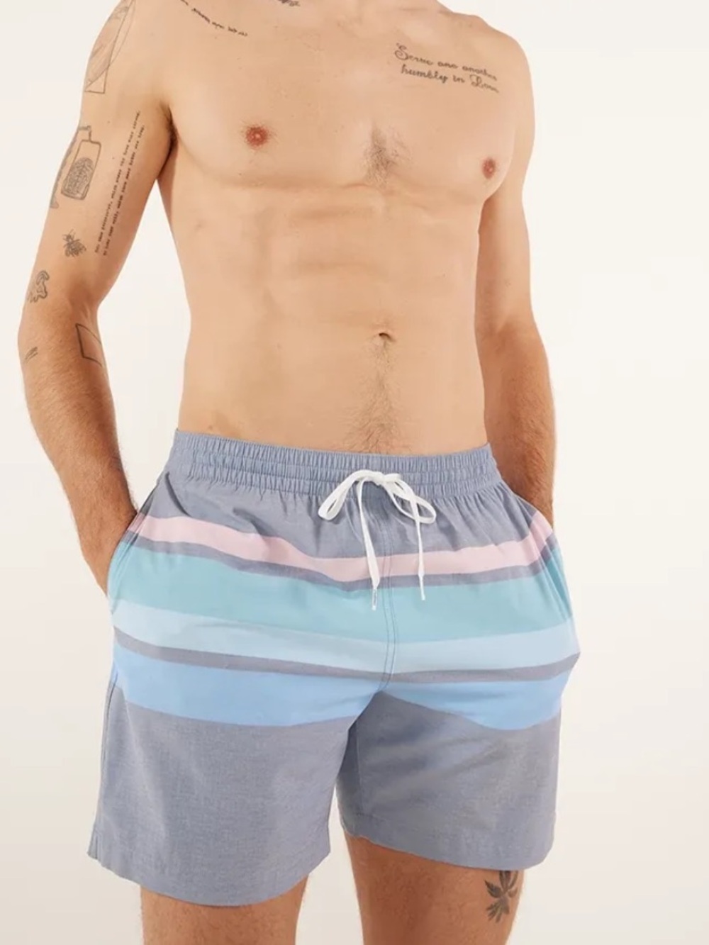 Chubbies faded grey stripe men swim trunks Medium 5.5” inseam